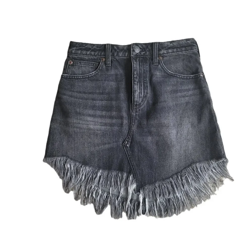 Free People We the Free Black Denim Fringe Skirt - Size 25